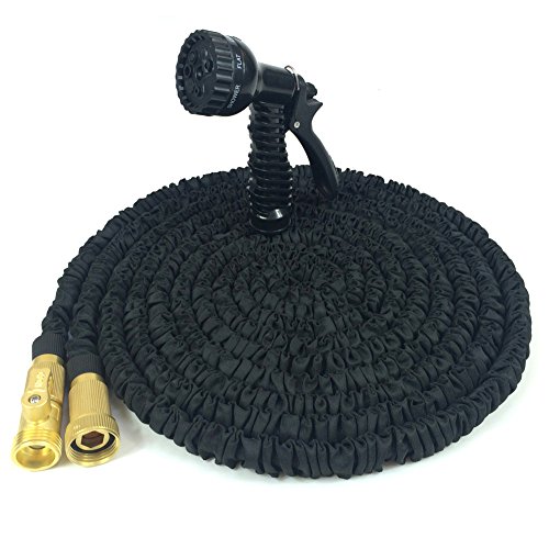 SMELOV 100Ft ExpandableÂ GardenÂ HoseDoubleÂ LatexÂ Core with SolidÂ BrassÂ FittingsExtra Strength ToughestÂ NylonÂ Fabric and 8 Pattern SprayÂ Nozzlefor Washing Car&Watering Plant-Black